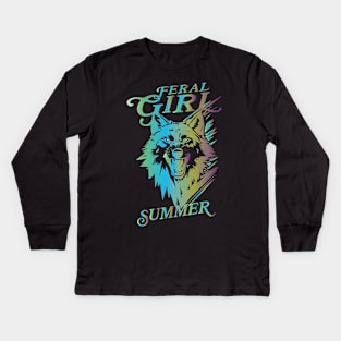 Feral Girl Summer Wolf Kids Long Sleeve T-Shirt